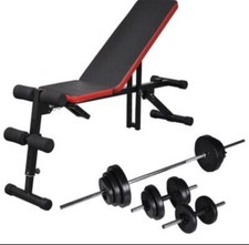vidaXL 275352 Panca Reclinabile con Bilanciere e Set di Manubri - Nero/Rosso