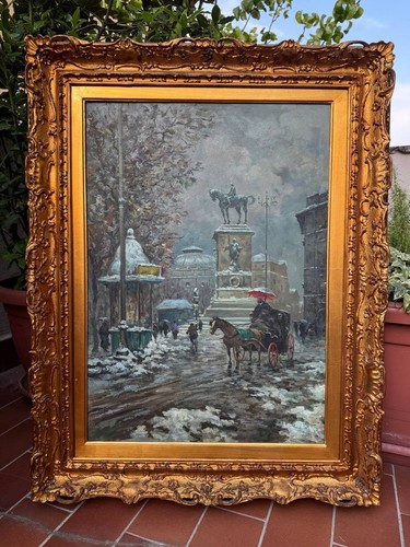 Dipinto olio milano neve - dipinto,