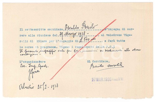 1938 ciclismo milano - ciclismo, ricevuta