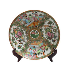 Piatto Porcellana Cinese Antico Dipinto a Mano Famille Rose Medallion Scena Cina