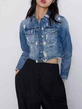 Giacca jeans giubbino corto giubbotto denim trucker donna blu jeans 1258