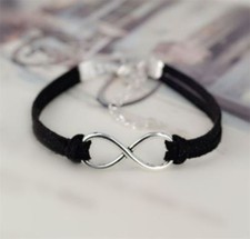 Bracciale Braccialetto INFINITO Regolabile Color NERO in LEGA simbolo 8 DONNA