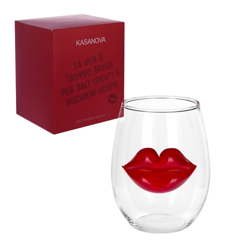 Bicchiera vetro labbra - , rosse