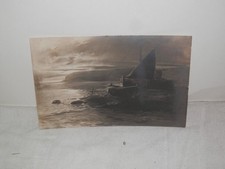 Vecchia cartolina foto d epoca di BARCA A VELA REMI MARE TRAMONTO SPIAGGIA DA