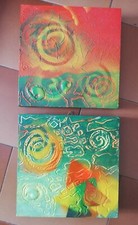 2 quadri Tecnica mista, Pasta materica, Acrilico, Resina, Bombolette spray 25x25