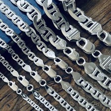 Collana da uomo in vero argento sterling taglio diamante catena marinaio timbrata 925 Italia 