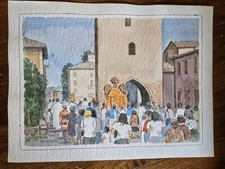 VECCHIO ACQUERELLO OPERA DEL MAESTRO GAETANO PANCALDI PROCESSIONE 21 X 29