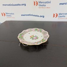 Piatto in Porcellana Herend Traforato Dorato Decori Floreali Ungheria Inizi 900