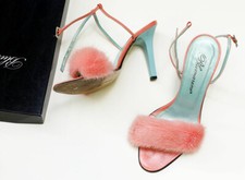 Blumarine decoltè visone Strass 37 rare 1999 fur pelliccia Mules Fluffy Barbie