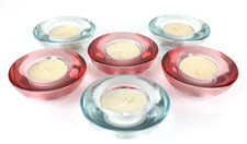 Set 6 Porta Candele in vetro trasparente colorato Rosse azzurre Vintage Rotonde