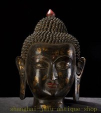 12.4" Tibet Tibetan Buddhism temple bronze gilt Shakyamuni Buddha head statue