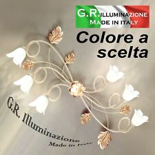 PLAFONIERA IN FERRO BATTUTO 6 LUCI AVORIO o RUGGINE LAMPADARIO DA SOFFITTO Ian2