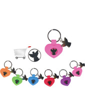 Portachiavi a cuore gommoso in vari colori con gettone per carrello della spesa 