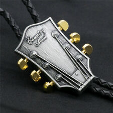 Collana da uomo testa di chitarra Bolo cravatta matrimonio corda pelle PU 40" western cowboy