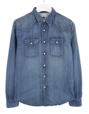 Edwin L/S Menphis Hemd Herren M Denim Western Bestickt Verblichen