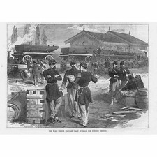 GUERRA FRANCO PRUSSIANA treno militare francese di barche a pontone - stampa antica 1870