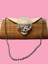 Borsa a tracolla Rodo Italy rattan paglia tessuto cuscino vimini convertibile pochette catena