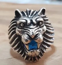 Anello Argento Uomo 925 leone tormalina taglio zaffiro Ring Man Lion $