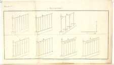 Stampa antica FABBRO FERRAIO ringhiere scale Serrurerie 5 1814 Old antique print
