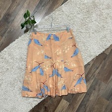 Gonna Anthropologie Meadow Rue 4 arancione blu modello uccellino lino lunghezza ginocchio