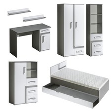 Set cameretta ragazzi Apetito 7 pezzi con letto e armadio a spillo bianco antracite