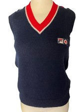 Maglione gilet tennis FILA BJORN BORG/pura lana vergine/blu/anni '80 U.S.-M34/W8