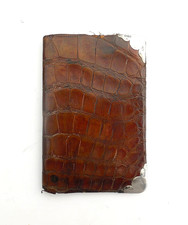 Antico portafoglio da uomo pelle di coccodrillo portafogli ARGENTO STERLING angoli DUBLINO 1896