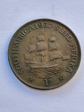 MONETA 1 PENNY SUD AFRICA GIORGIO VI 1937  RAME g.8 OLD COPPER COIN