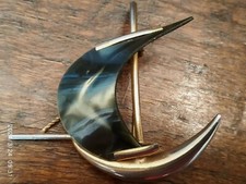 SPILLA VINTAGE IN BACHELITE E METALLO A FORMA DI BARCA A VELA IDEA REGALO BIJOUX