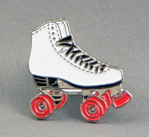 White roller skate enamel pin - roller,