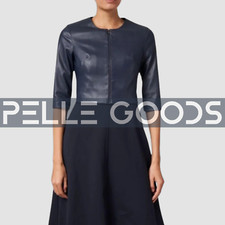 Giacca donna pelle cropped blu