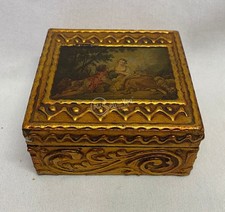 Antico portagioie fiorentino vintage in legno oro 10x10x5 cm collezionismo