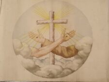 ANTICO ACQUARELLO E DISEGNO A MATITA DEL 1900 STEMMA ARALDICO ORDINE FRANCESCANO