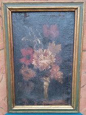 Dipinto ad olio su tela epoca '600 natura morta fiori, con cornice cm 50 x 71,5