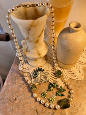 Lot mixte 3 bijoux collier perles broche BO cristal multicolore