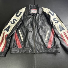 Giacca biker bomber pelle vintage Caribou Creek 2001 God Bless America taglia 4XL