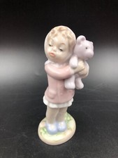 STATUA STATUETTA BIMBA CON ORSETTO PORCELLANA MORENA COLORATA A MANO 