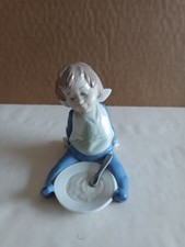 Vintage Nao by Lladro Statuina Porcellana Bambino "Sono pieno" 
