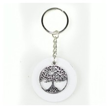 27554-bianco Bomboniere Portachiavi Ciondolo Tondo in legno con Albero della Vit
