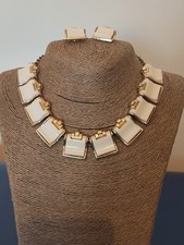 Bigiotteria vintage USA Collana e orecchini color argento e termoplastica bianca