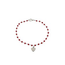 Bracciale stile rosario con cristalli rossi e ciondolo CUORE ARGENTO. 