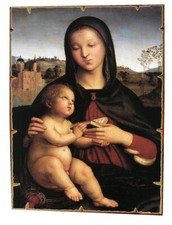 Stampa applicata a pannello MDF di RAFFAELLO, Madonna e bambino,  Spessore cm 1 