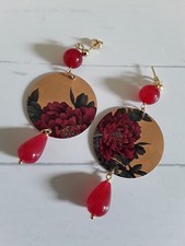 Orecchini Lebole Gioielli, Floreale Rosso, Cerchio Giallo, Fiori