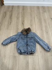 Vintage Princess Caravelle Rabbit Fur and Denim Reversible Coat Jacket sz 10 Y2K
