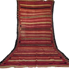 Tappeto marocchino vintage fatto a mano berbero frange tribali strisce...