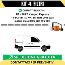 Kit 4 Filtri Tagliando per RENAULT Kangoo Express 1.9 dCi 4x4 59 kw Diesel 20...