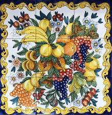 Pannello Decorato A Mano 60x60 Barocco Con Frutta .Piastrelle ceramica Vietri