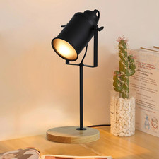 Lampada Da Tavolo E27 Vintage, Lampada Da Scrivania Legno, Abat Jour Da Comodino