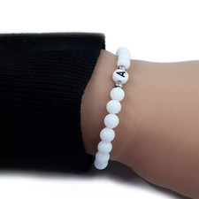 Bracciale Bianco con iniziale Lettera perle argento Acciaio inox nome Uomo Donna