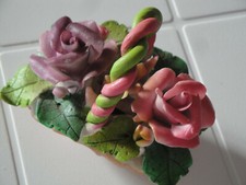 CESTINO DI FIORI ROSE IN CERAMICA DI BASSANO - BOMBONIERA VINTAGE '80